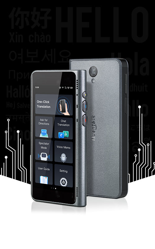 NEW T1 휴대용 AI 번역기 앞면 화면과 뒷면 제품 사진